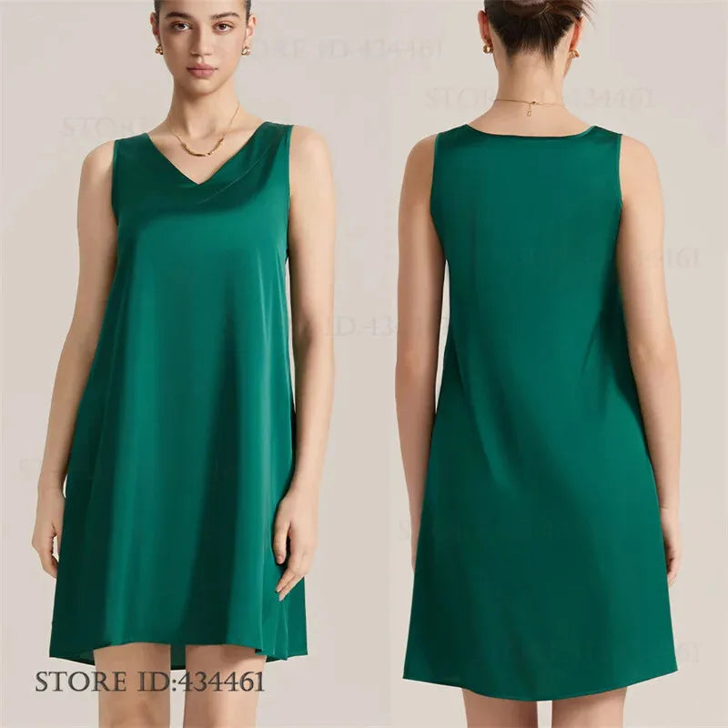 Women Nightgown Lingerie Ice Silk Sleepwear Sexy Nightshirt Sleeveless Night Dress Sleep Shirt Female Sexy Home Dress Loungewear
