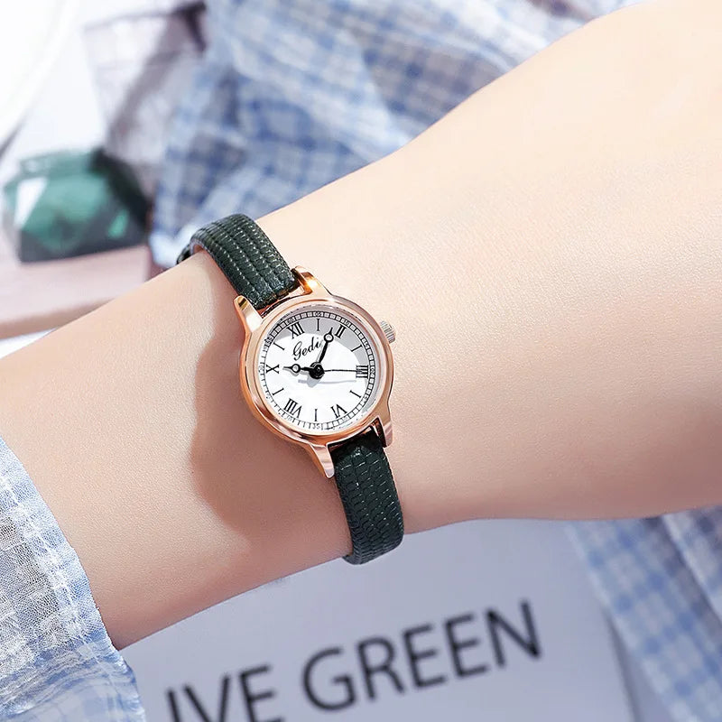 Women's Watch Retro Small Girl Student Watches Niche High End Leather Strap Waterproof Ladies Fashion Quartz Wristwatches Gift