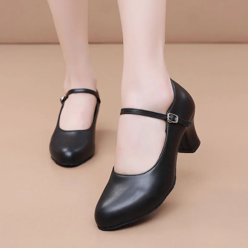 2025 Ladies Latin dance shoes black modern jazz dance shoes ballroom teacher shoes pu dance sneakers high heels 5.5cm