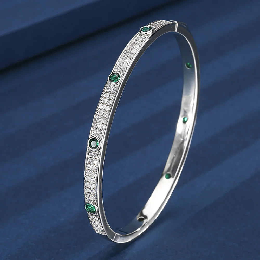 Luxury Wedding Bangles for Women Vintage 4mm Sapphire Emerald Ruby Bracelets Gemstone Party Fine Jewelry Birthday Female Gifts