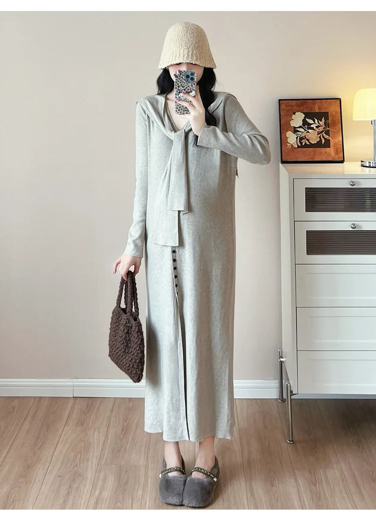 Maternity Dress for Pregnant Women  Knit Sweater Dress Cozy Loose Fit Elegant Autumn Pregnancy Outfit with Relaxed Vibes