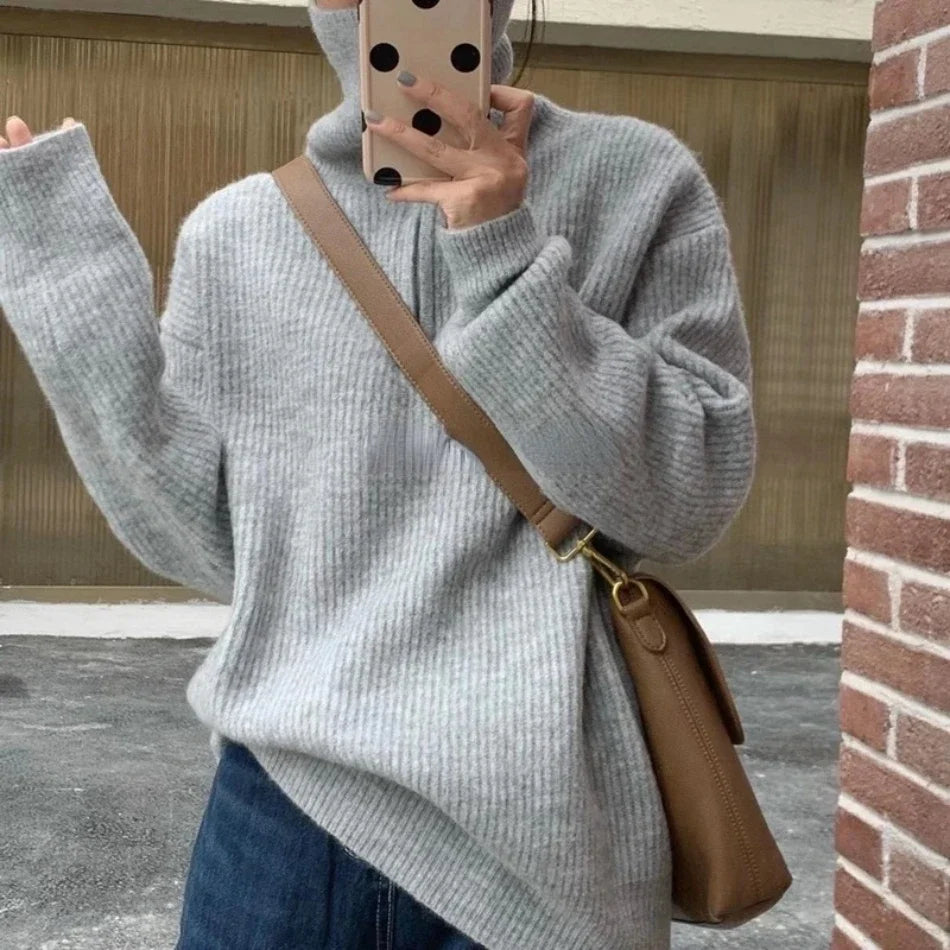 Women's Sweaters 2025 Autumn Winter Long Sleeve Top Loose Knitted Turtleneck Zipper Fashion Pullover Women Oversized Sweater