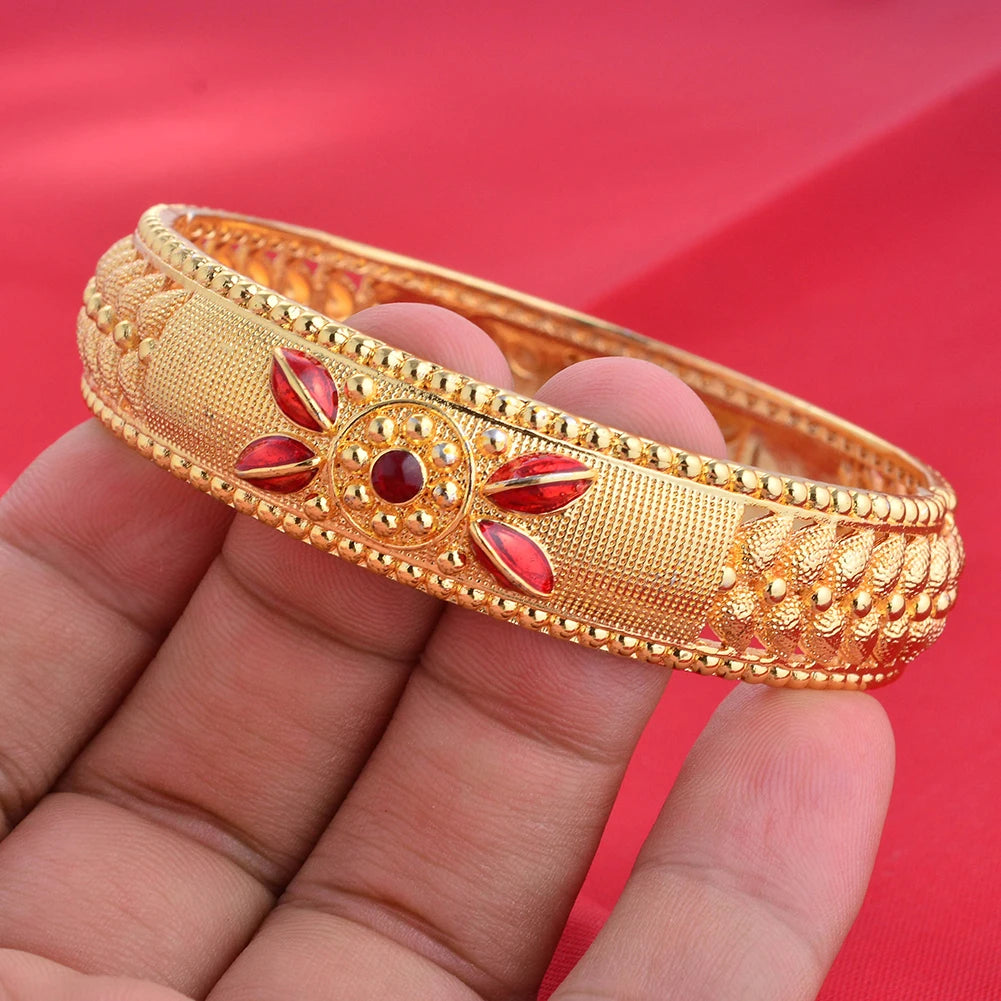 Dubai Wholesale Gold Color Bangles For Women Indian Charm Bracelet Jewellery Arabic Wedding Party Banquet Gifts