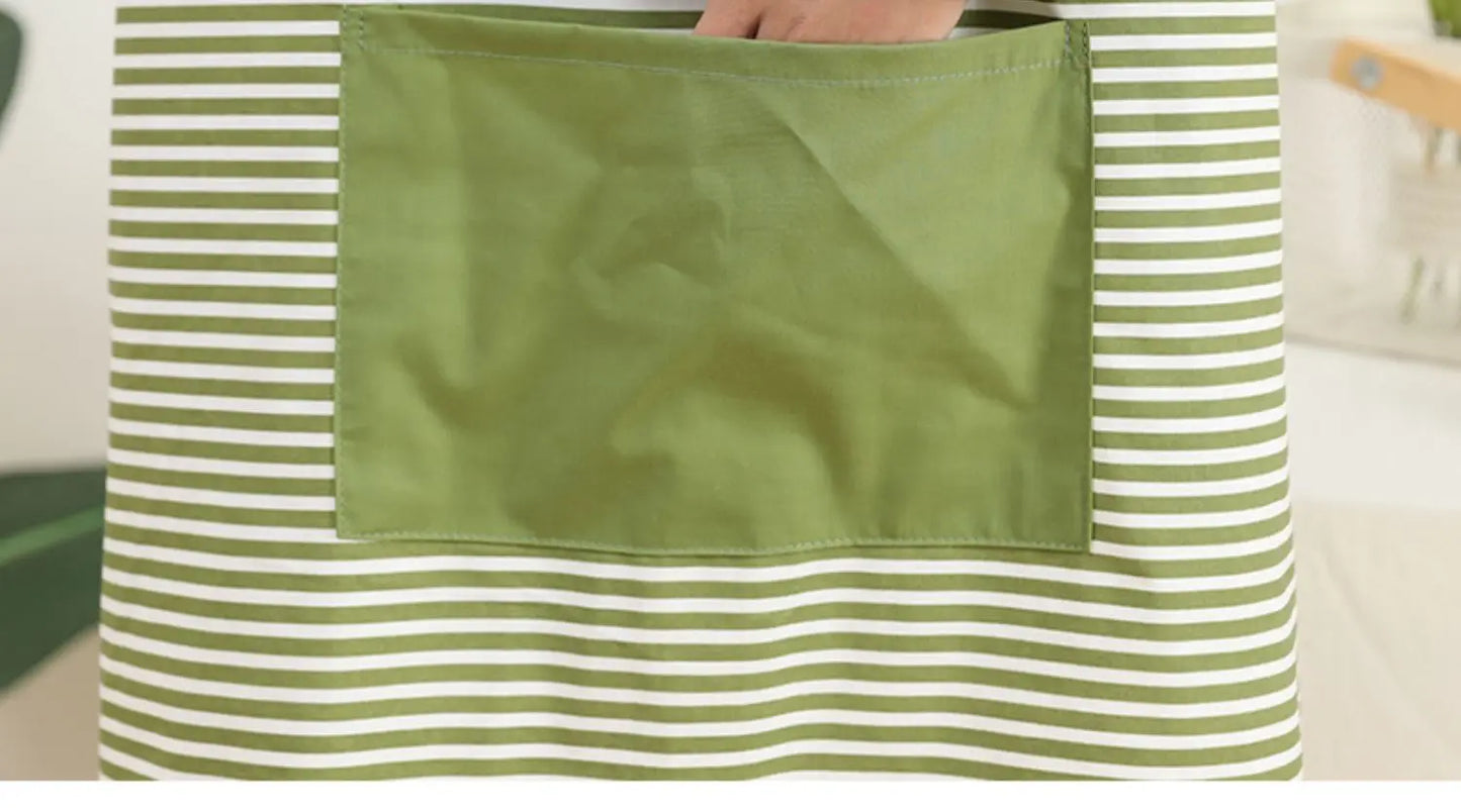 Fashionable Striped Apron For Home Kitchen Cooking Long Sleeved Women's Cute Anti Stain Work Dining Work Clothes Smock