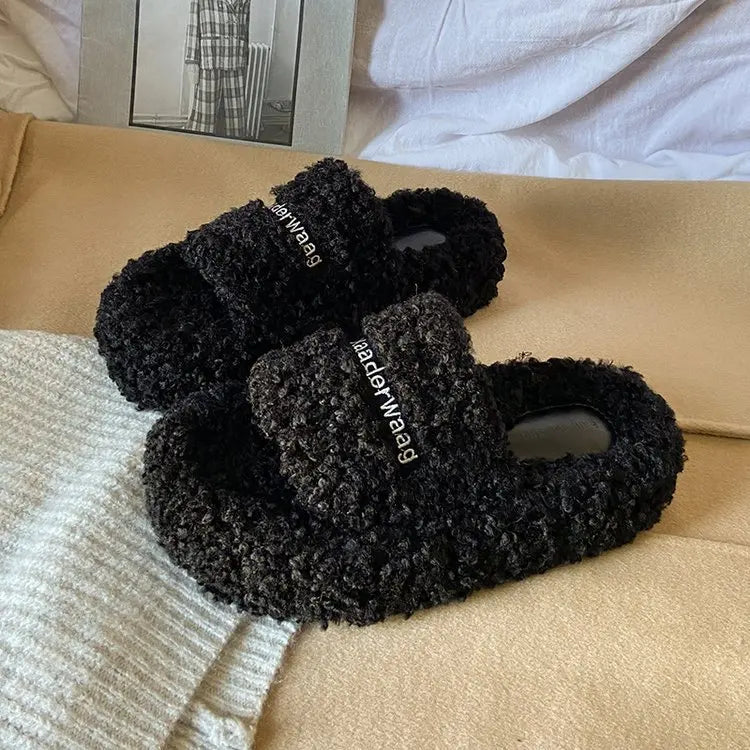 Shoes Woman 2025 Cover Toe Slippers Casual Platform Fur Flip Flops Pantofle Luxury Plush New Slides Shoes Woman 2024 Plush Slipp