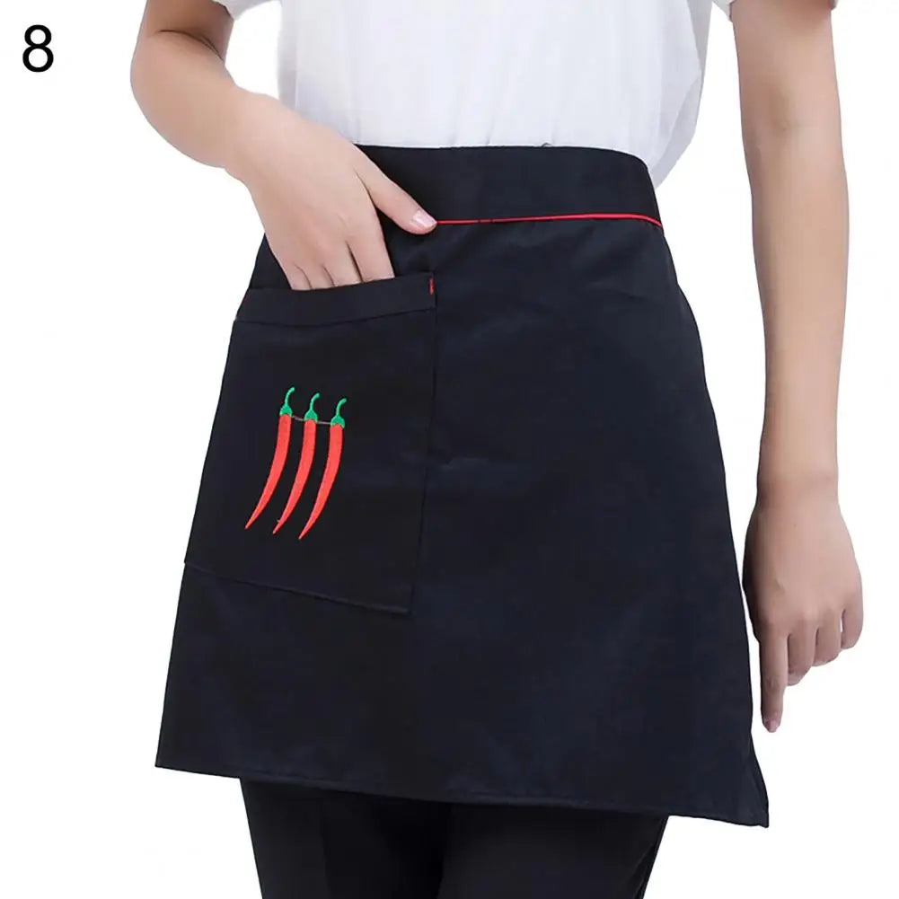 Kitchen Cooking Apron Unisex Striped Plaid Apron With Pocket Waterproof Men Women Waist Apron For Restaurant Bar Short Pinafore