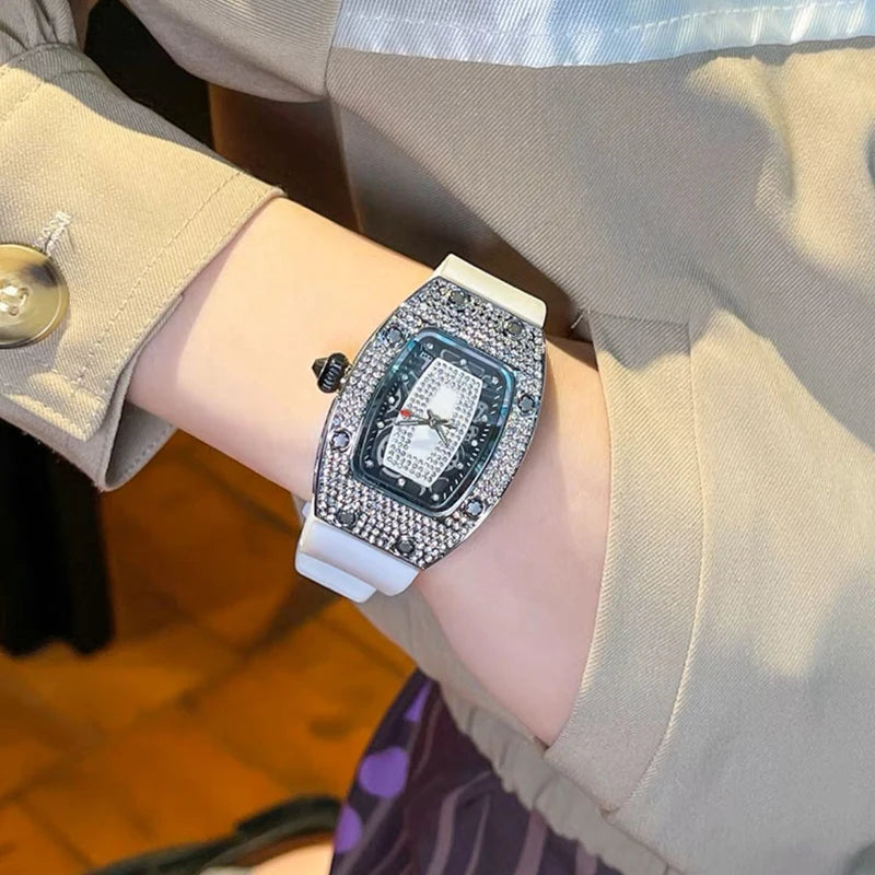 Watches for Women Silicone Sports Quartz Richard Tonneau Watch Girl's Diamond Wristwatch Reloj Mujer Elegante