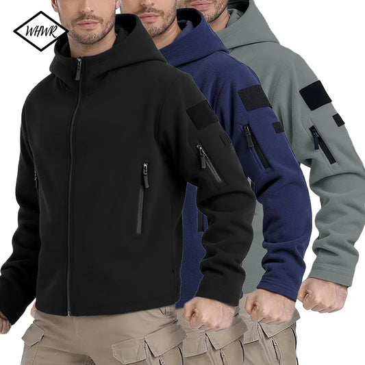 Winter Hunting Men’s Fleece Jacket Warm Coats Polar Outdoor Hoodie Jacket Multi-Pocket Casual Full Zip Sport Hiking Coat S-XXXL