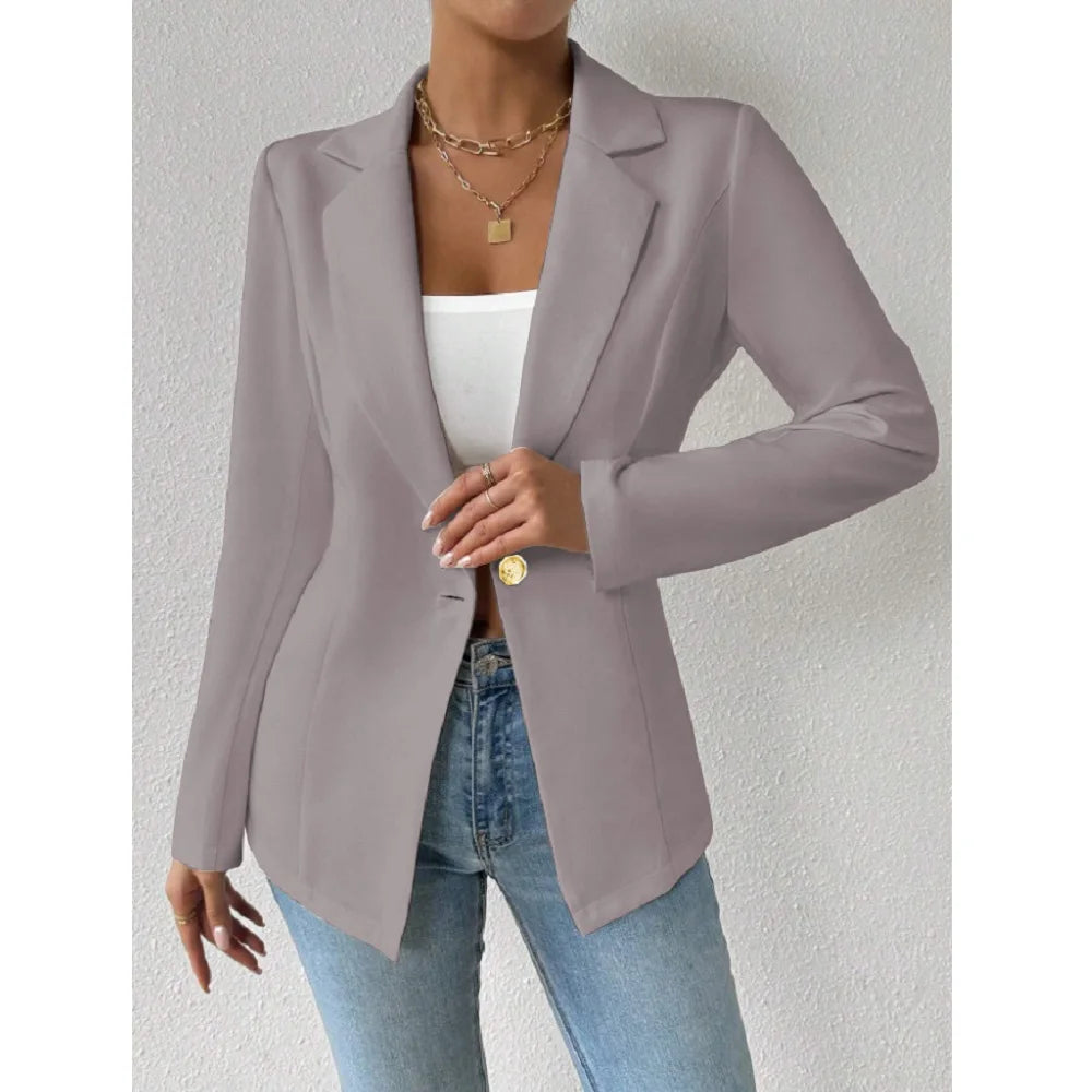 Women's Elegant Blazers Long Sleeve Solid Formal Blazer Ladies Office Work Set Single Button Outerwears Jackets Coat