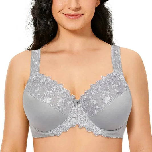 Bra For Women Lace Full Coverage Minimizer Non-Padded Underwire Woman Floral Embroidery Female Plus Size B C D E F G H I NM21