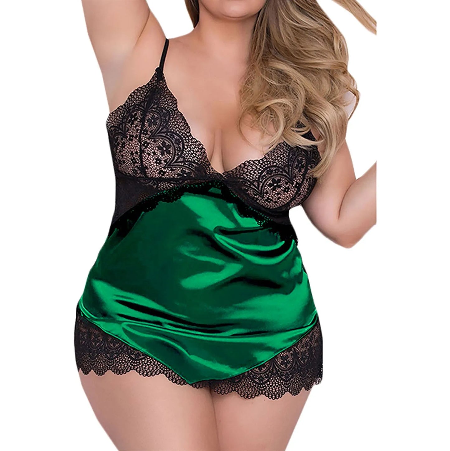New Sexy V-neck Lingerie Night Mini Dress Ladies Sleeveless Satin Nightgowns See-through Lace Sleepwear Nightwear For Women