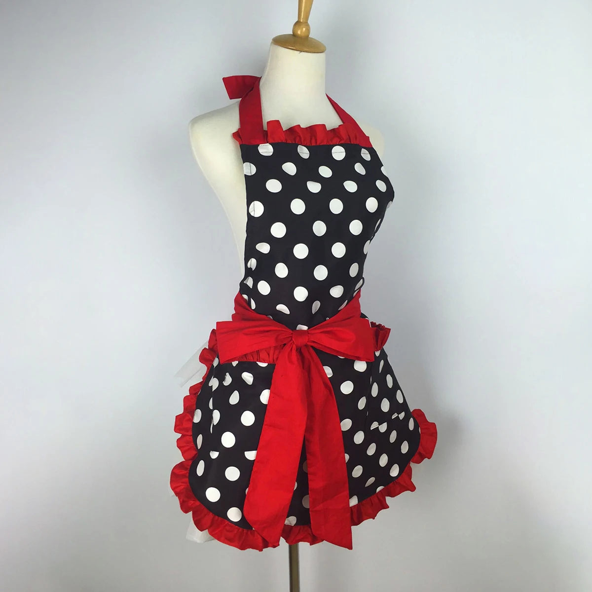 Kitchen Cooking Apron Retro Polka Dot Aprons Ruffle Side Vintage Cooking Aprons with Pockets Adjustable Kitchen Aprons for Women