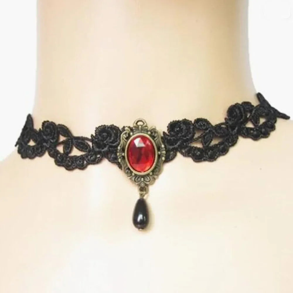 Sexy Black Lace Necklace Vintage Gothic Necklace Steampunk Style Beads Pendant Exquisite Women Choker Fashion Jewelry