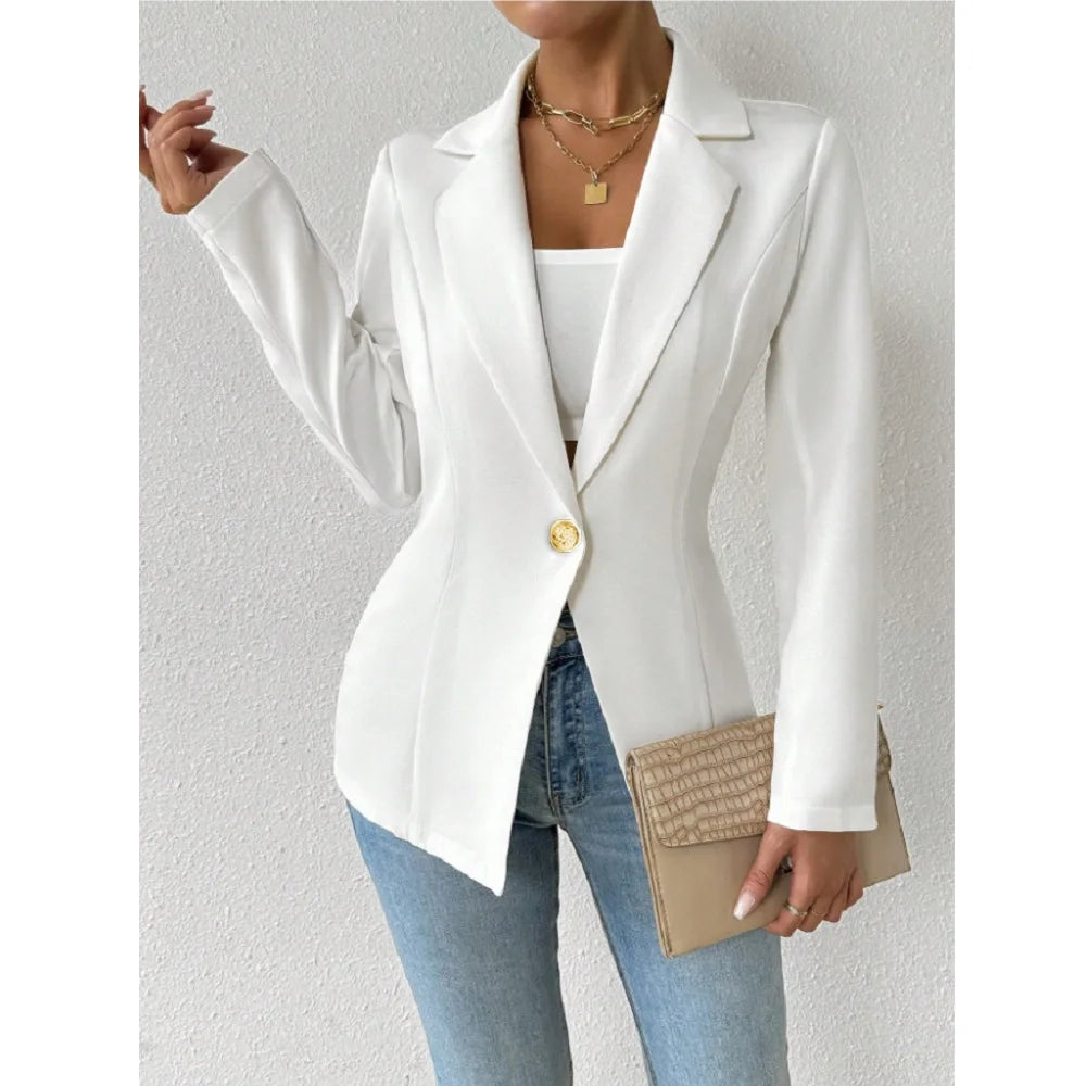 Women's Elegant Blazers Long Sleeve Solid Formal Blazer Ladies Office Work Set Single Button Outerwears Jackets Coat