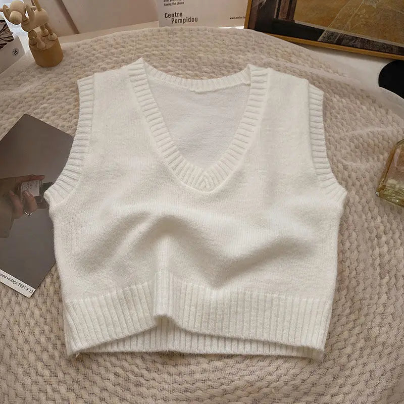 Sweater Vests Women Simple All-match Basic V-neck Casual Spring Vintage Knitting Fashion Ulzzang Ladies Temperament Classic Chic