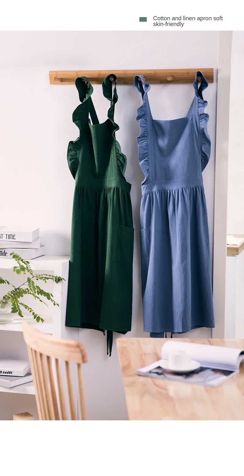 Kitchen Apron Ruffled with Pockets for Chef Gardening Cross Back Work Women with Big Pinafore Dress Baking Cooking BBQ & Grill