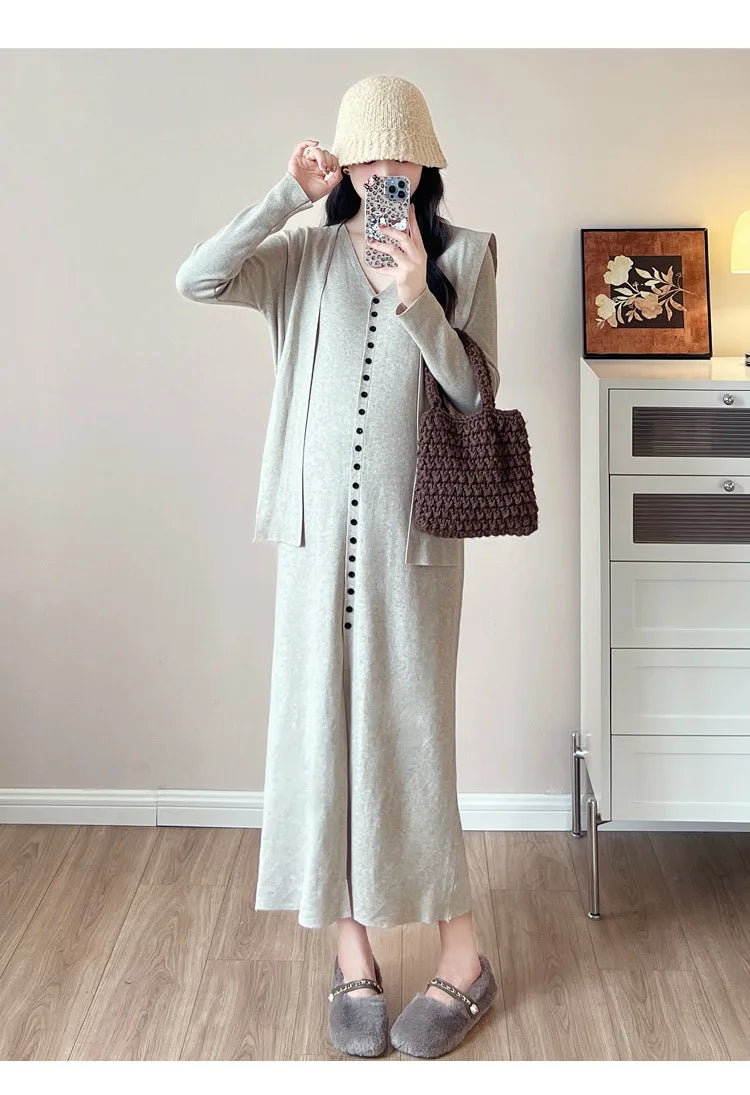 Maternity Dress for Pregnant Women  Knit Sweater Dress Cozy Loose Fit Elegant Autumn Pregnancy Outfit with Relaxed Vibes