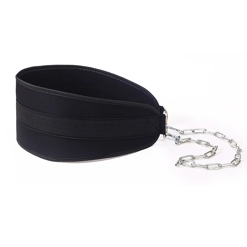 Pull-up Belt Weighted Dip Belt with Chain Double D-Ring Weightlifting Back Support Strap Home Gym Equipment Waist Belt