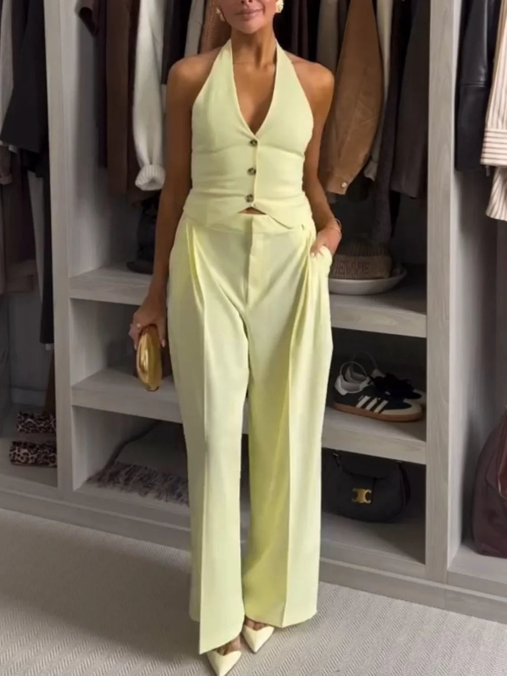 Wide pants suits Women's two-piece suits Camisole and camisole Women's two-piece suits Off-shoulder tops and bottoms suits