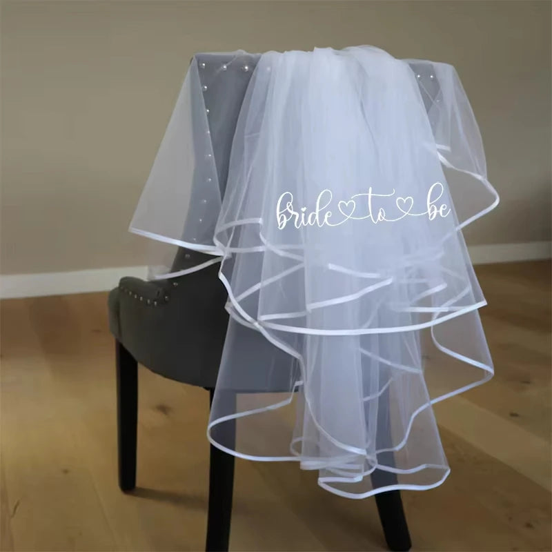 Custom Your Name Bride to Be white short Veil Bachelorette Hen Party bridal shower beach rustic Wedding decoration Future Gift