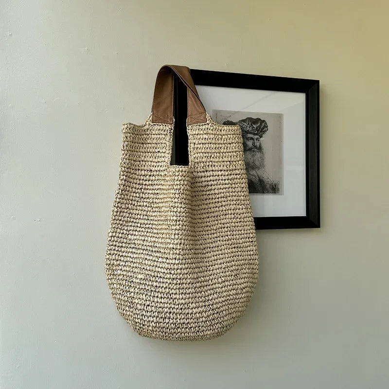 Handmade Woven Beach Bags For Women Handbag Large Capacity Travel Shoulder Bag Bohemian Straw Bag Vacation Shopper Tote Clutch