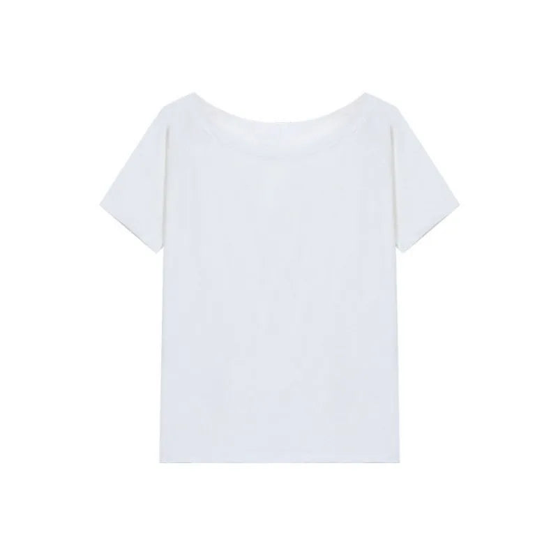 T-shirts Women Niche Design Off Shoulder Solid Short Sleeve Summer Chic Loose Casual Daily Simple Sexy Korean Trendy Street Tops