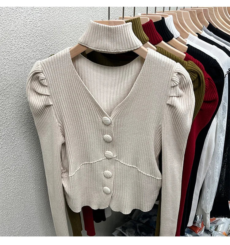 Red Sweater Knitted Sweater Women's Inner Layering Shirt with Unique Unique V-neck Halter Top Design for Autumn and Winter