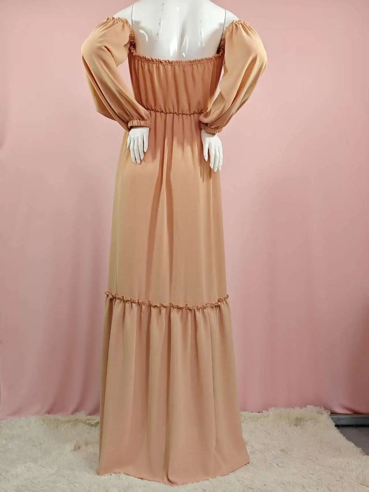 Maternity Photoshoot Dress - Sexy Off-Shoulder Gown Playful Puff Sleeves & Leg-Baring Slit Clothes for Pregnant Women Photograph