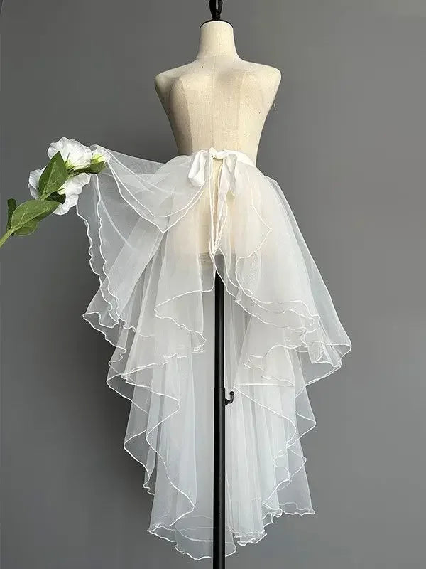 Women Dance Skirts Ballet Gauze Swing Wrap Small Apron Ladies See-through Irregular Bow Tie Knee-length Tailed Mid-length Skirts