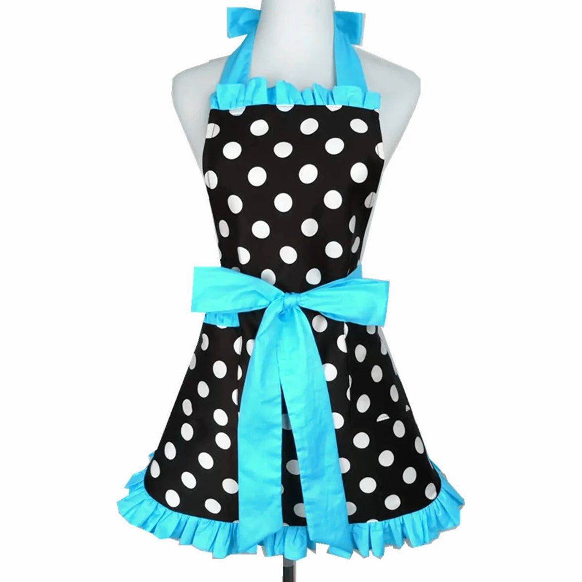 Kitchen Cooking Apron Retro Polka Dot Aprons Ruffle Side Vintage Cooking Aprons with Pockets Adjustable Kitchen Aprons for Women