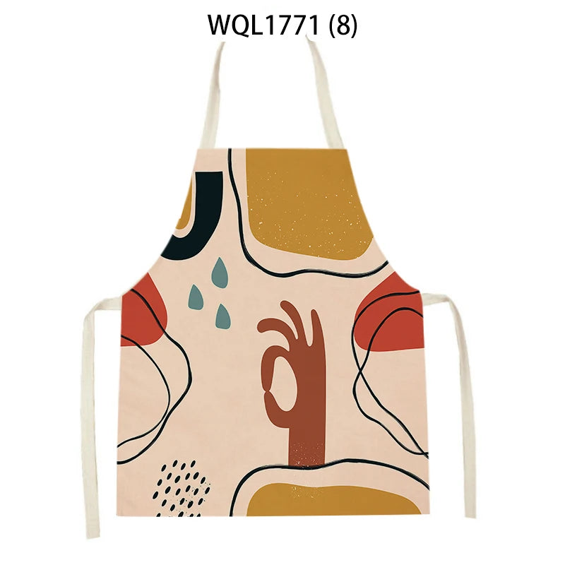 Kitchen Apron Modern Girl Plants Pattern Linen Aprons for Women Men Household Cleaning Apron Cooking Baking Accessories