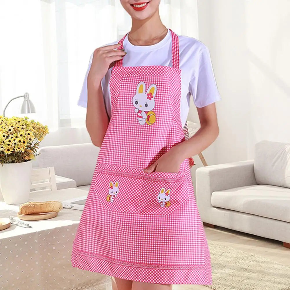 Kitchen Apron Home Cleaning Tools Double Pocket Cartoon Rabbit Adults Lady Women Apron Easter Cotton Linen Household Supplies