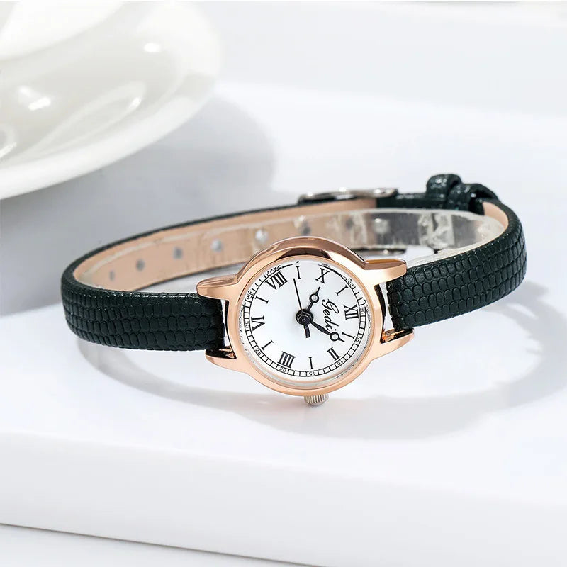 Women's Watch Retro Small Girl Student Watches Niche High End Leather Strap Waterproof Ladies Fashion Quartz Wristwatches Gift