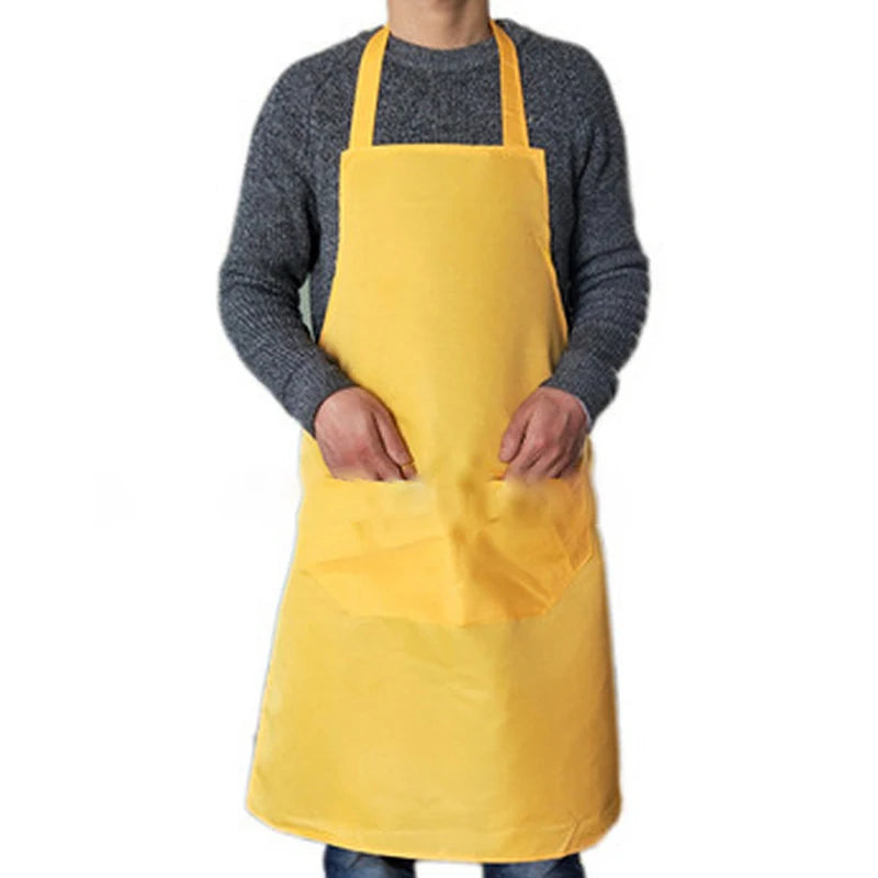 Kitchen Cooking Apron Women Men Solid Color Thicken Household Cleaning Sleeveless Cotton Polyester Apron Cotton Double Pocket