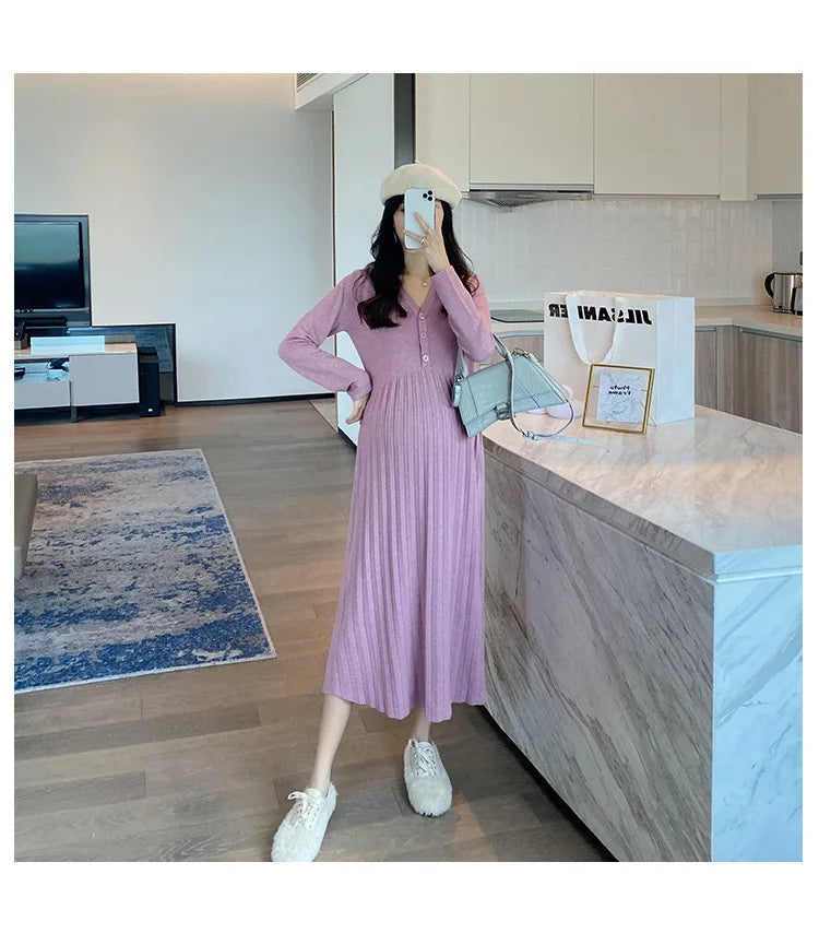 Maternity Dress Spring Autumn Long Sleeve V-Neck HIgh Waist Pregnant Woman clothing Sweet Pregnancy Dress vestidos de fotografia