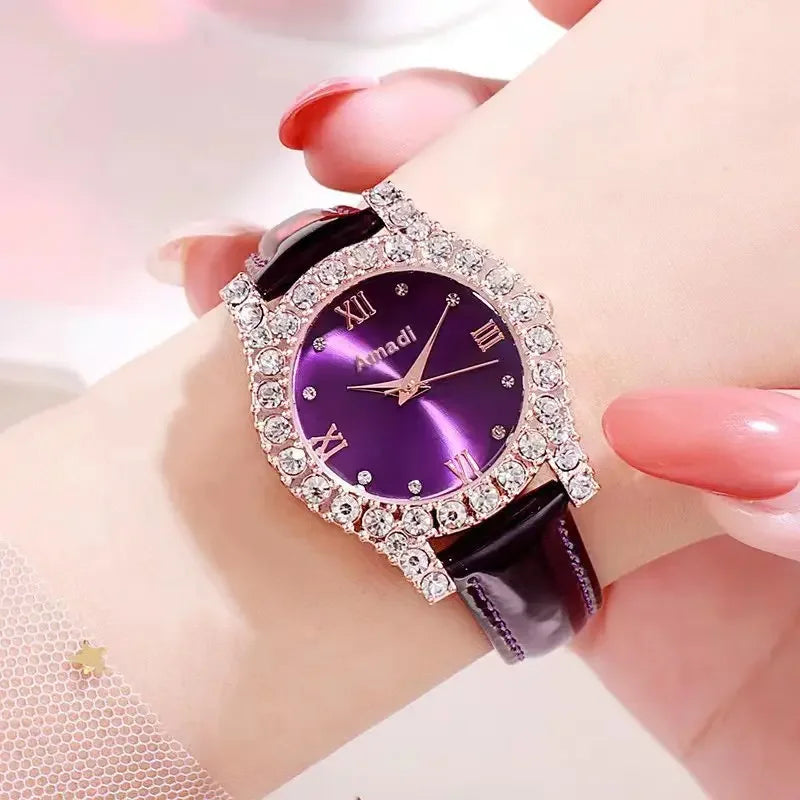Woman Watch Fashion Elegante Ladies Watch Luxury Rhinestone Leather Strap Quartz Wrist Watches Clock for Women Gifts Reloj Mujer