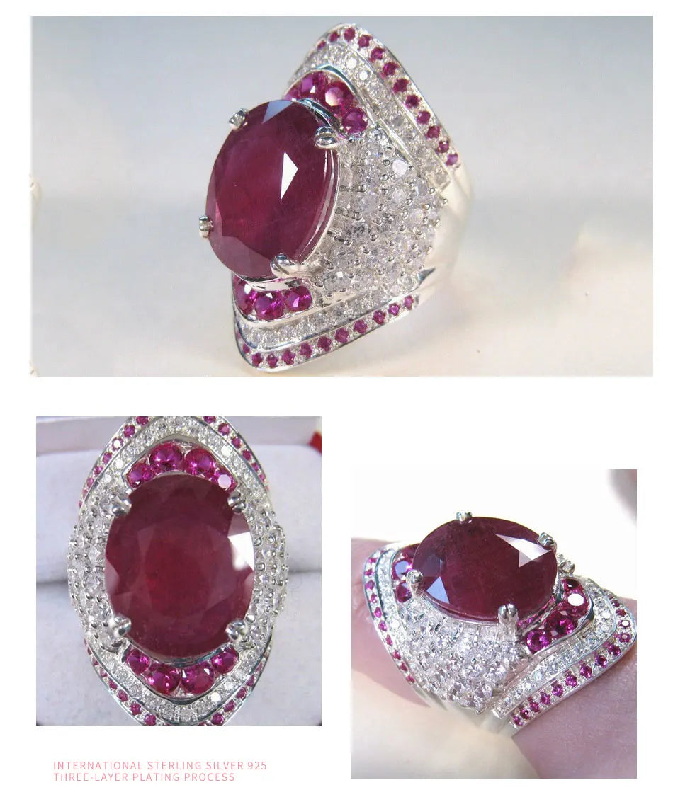 925 Sterling Silver Ruby Ring For Women Zircon Finger Rings Fashion Jewelry Gifts