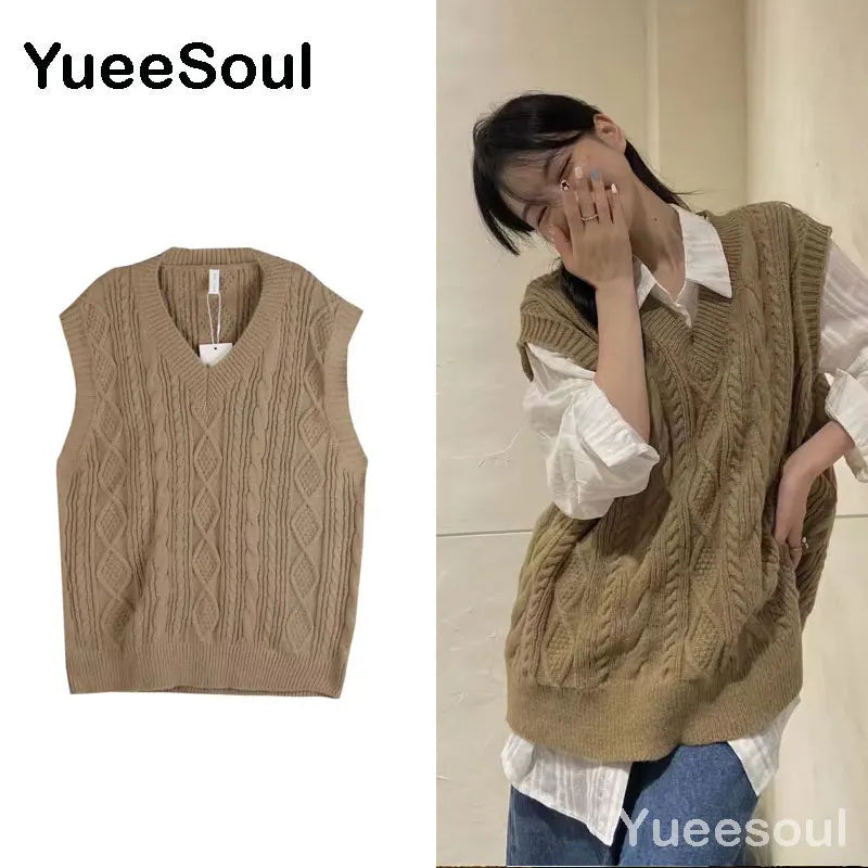 Sweet Kawaii Sweater Vest Printed Sleeveless Casual Outerwear Knitted Waistcoat 2023 Vintage Y2K Spring  E Girl Pullovers Tops