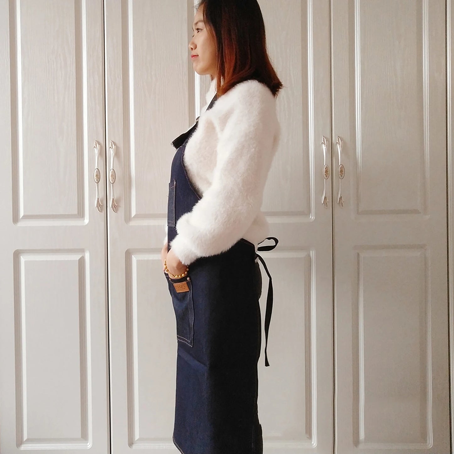 Denim Apron Salon Working Clothes Barber Cloth Kitchen Cooking Grill Restaurant Bar Shop Cafes Baking Beauty Nails Uniform
