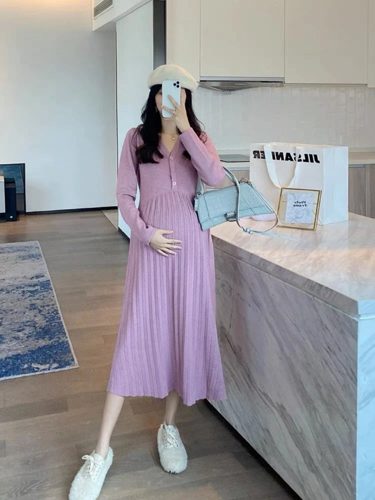 Maternity Dress Spring Autumn Long Sleeve V-Neck HIgh Waist Pregnant Woman clothing Sweet Pregnancy Dress vestidos de fotografia
