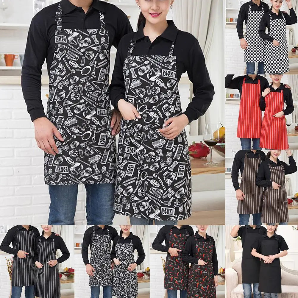 Kitchen Cooking Apron Chef Halterneck Apron With 2 Pockets Catering Sleeveless Aprons Men Woman BBQ Waiter Printing Apron