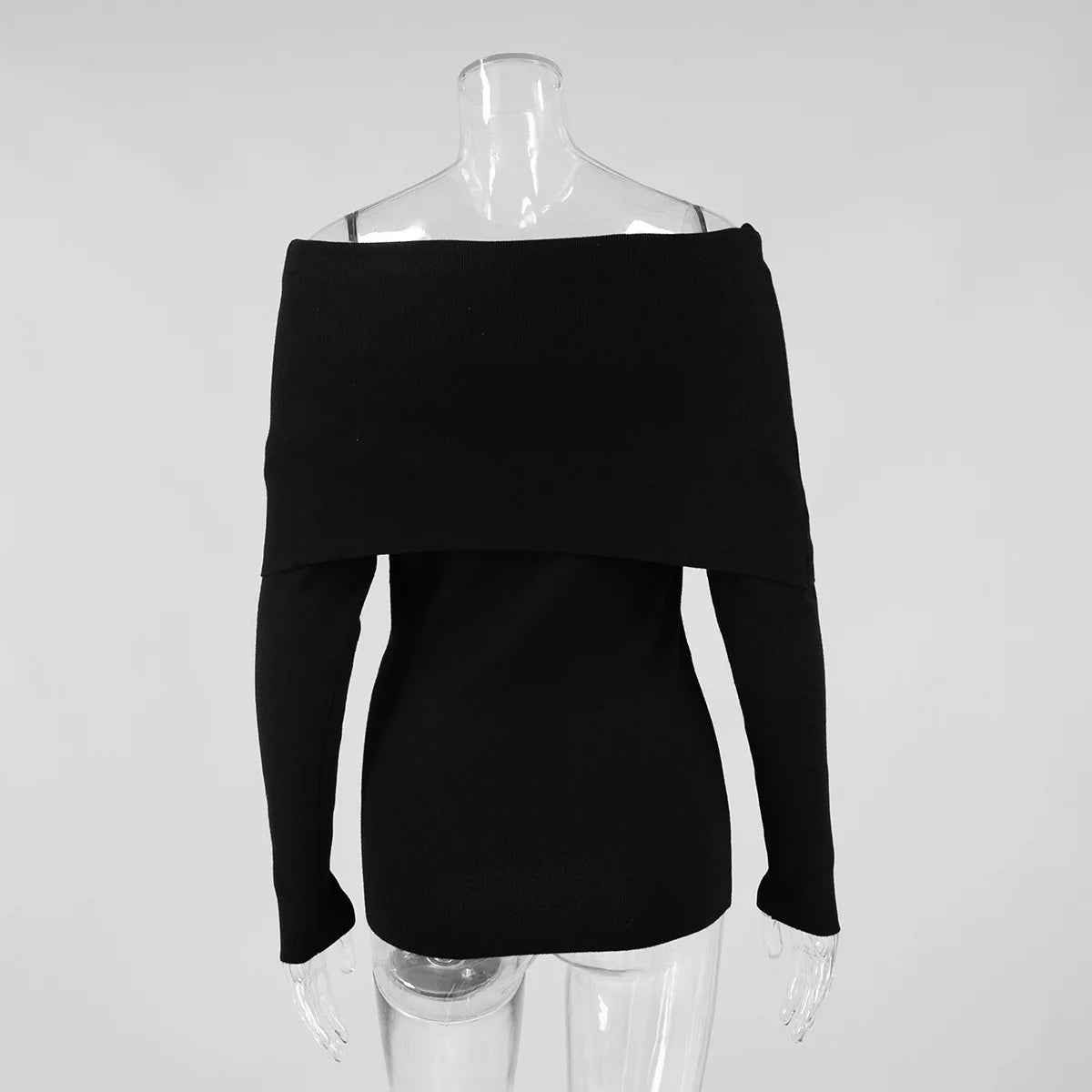 Sweater Women's Autumn and Winter Style Long Sleeved Knitted Base Shirt, One Shoulder Sexy Slim Fit Off Shoulder Top