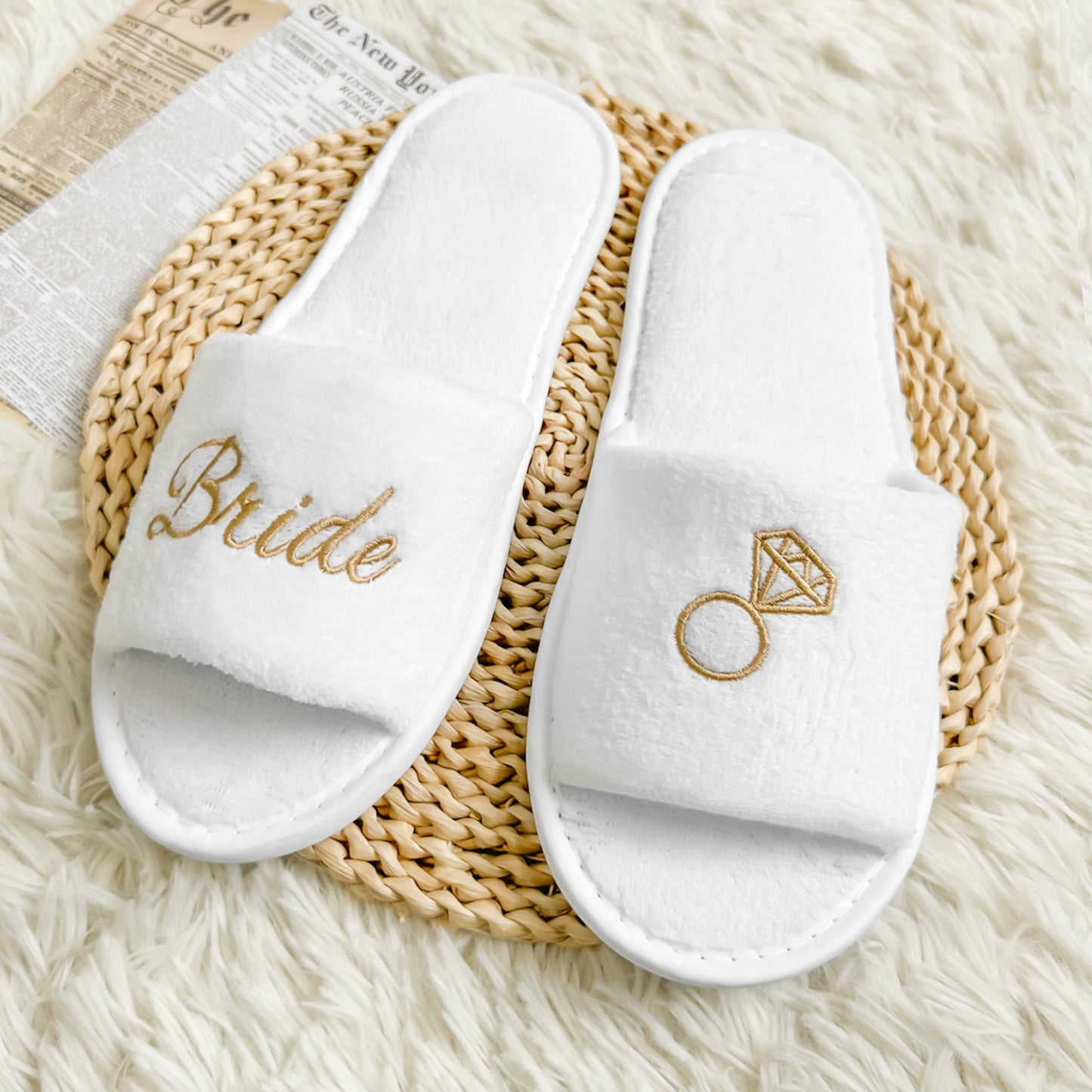 Bridal Party Slippers Set, With Embroidery, Lightweight Cozy Soft Sole Flats, for Brides, Bridesmaids, Guests & Bachelorettes