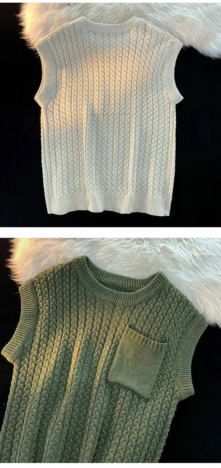 Sweater Vest Men Winter Students Knitwear Harajuku Round Neck Pockets Handsome Casual Streetwear Unisex Preppy Stylish Ins