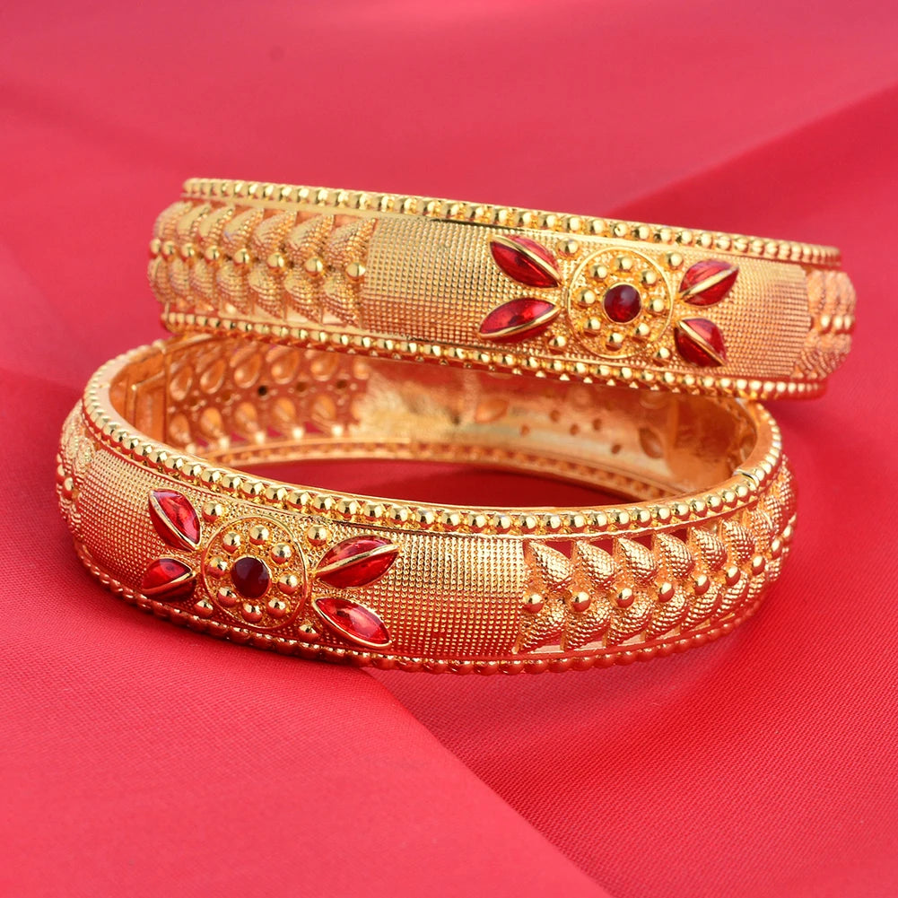 Dubai Wholesale Gold Color Bangles For Women Indian Charm Bracelet Jewellery Arabic Wedding Party Banquet Gifts