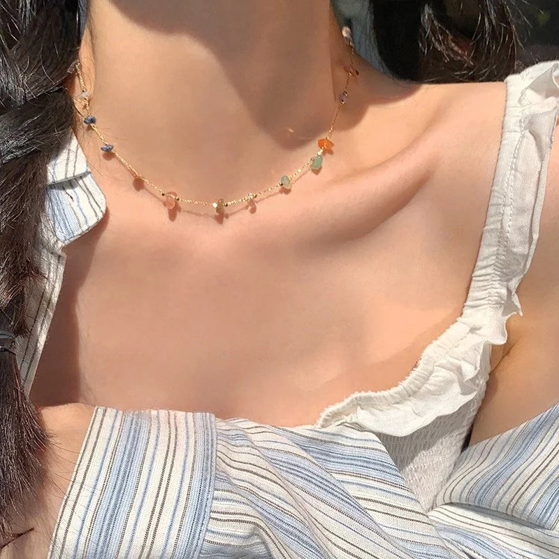 Natural Stone Necklace, Simple And Elegant, Versatile Collar Chain, Sweet And Cool Style, New Trendy Women's Neck Chain.