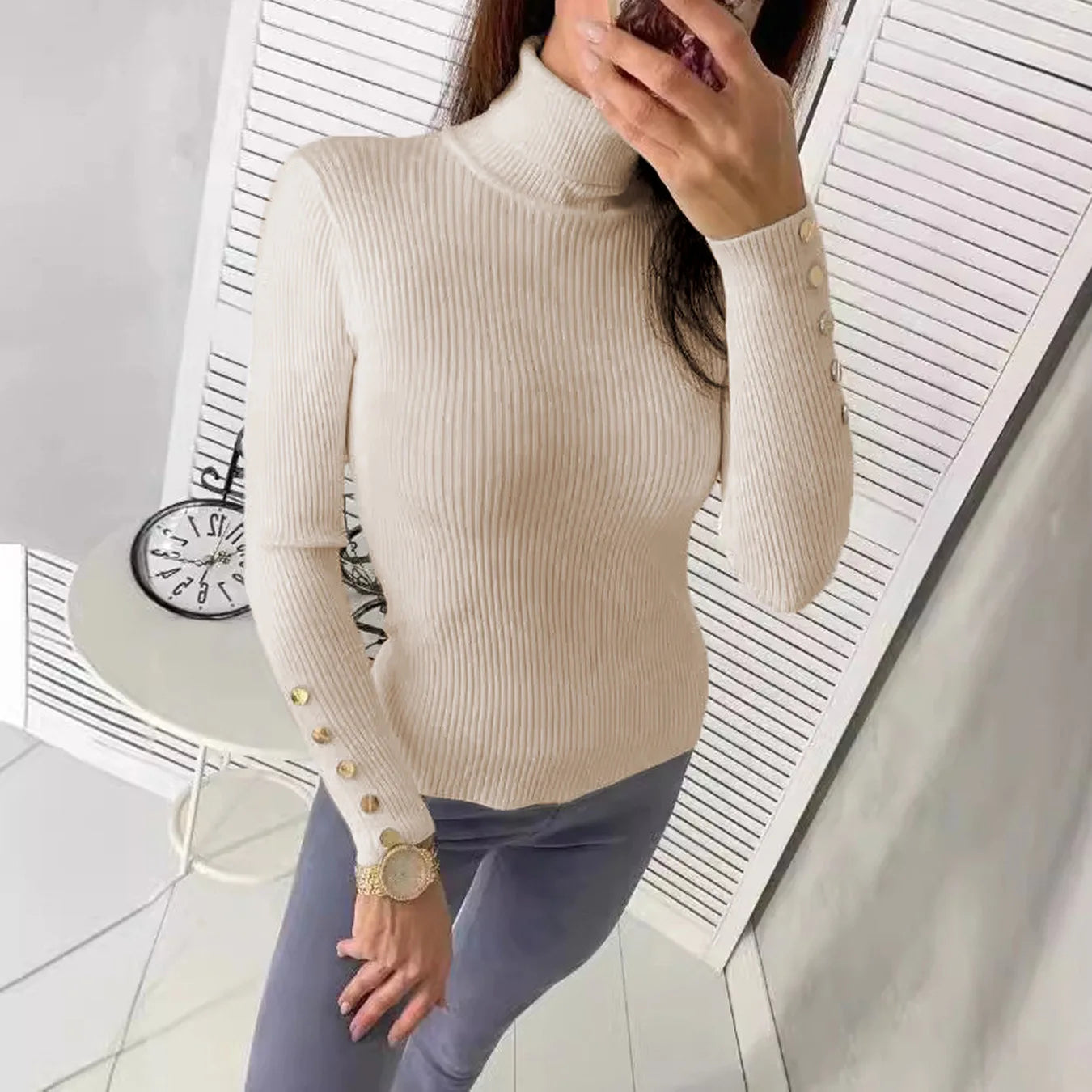Elegant Sweaters Woman Sueter Negro Sueter Feminino Women's Autumn High Neck Pullover Knitted Sweater New  Tops Mujeres Juvenil
