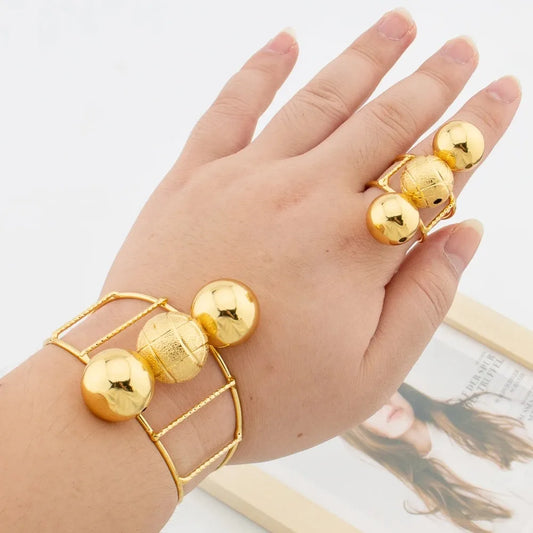 Stainless Steel Beads Bangle Rings for Women Gold Plated Geometric Ball Bead Open Ring Waterproof Aesthetic Punk Jewelry