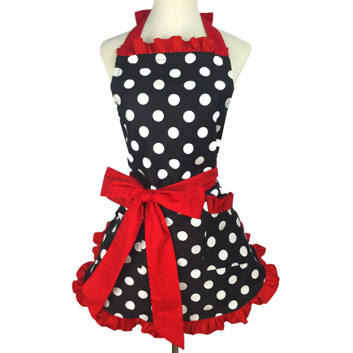 Kitchen Cooking Apron Retro Polka Dot Aprons Ruffle Side Vintage Cooking Aprons with Pockets Adjustable Kitchen Aprons for Women