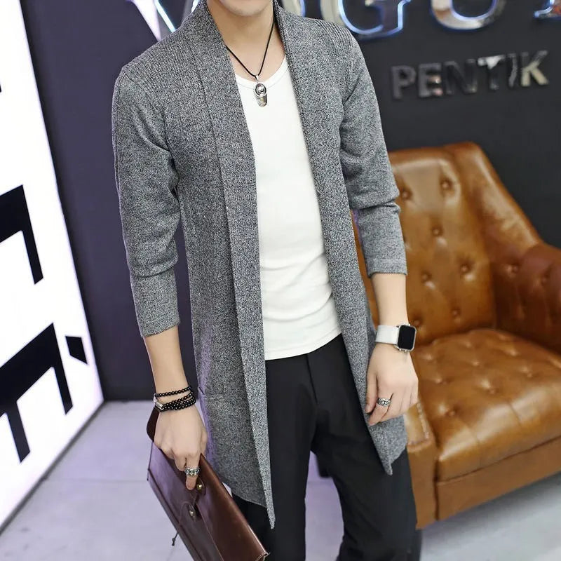 Sweater Coats Men New Fashion 2022 Autumn Men's Slim Long Solid Color Knitted Jacket Fashion Men's Casual Sweater Cardigan Coats